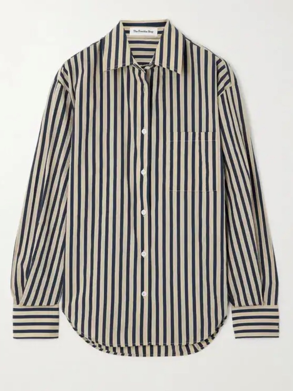 The Frankie Shop Lui Navy & Beige Vertical Stripe Button-Down Shirt